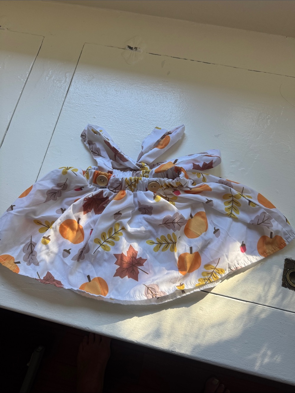 Girls White Pumpkin Print Twirl Dress - Orange & Yellow - fall theme.  3-12 mont